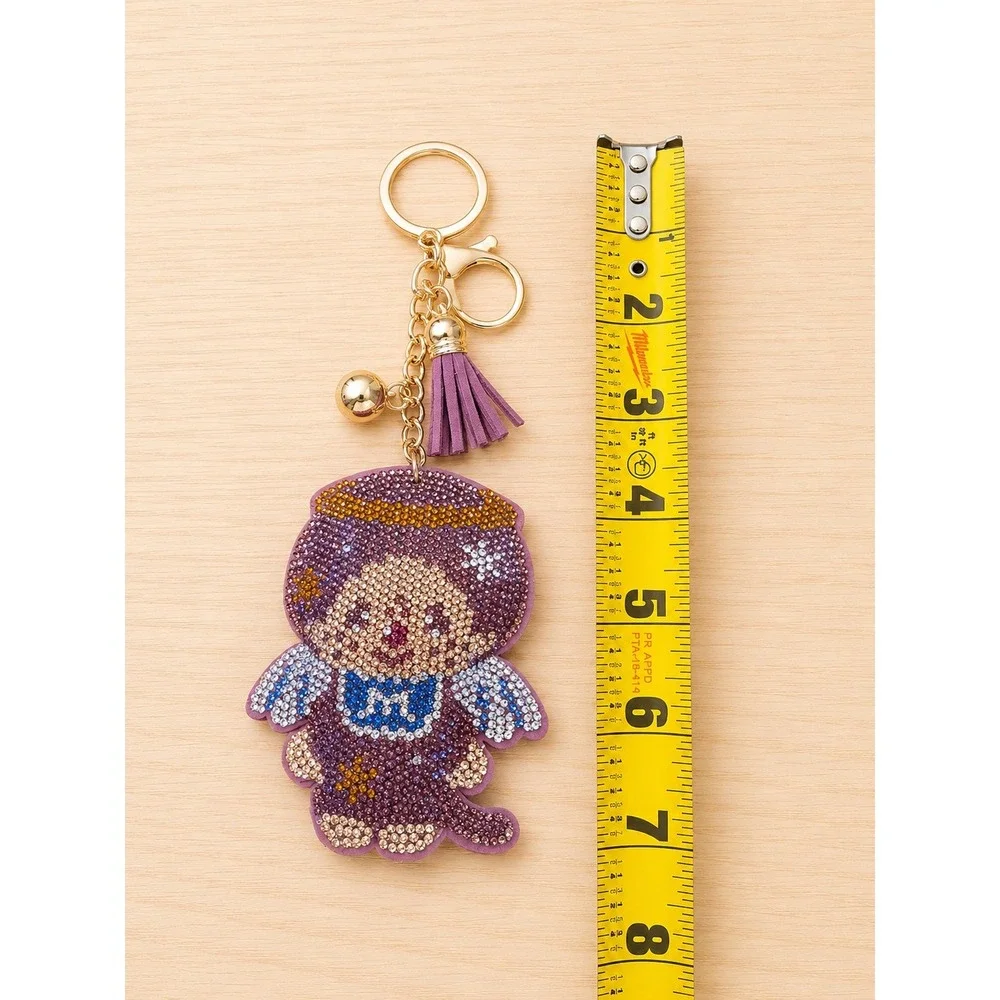 Rhinestone Purple Angel Keychain Tassel Bag Charm Gold Tone Cute